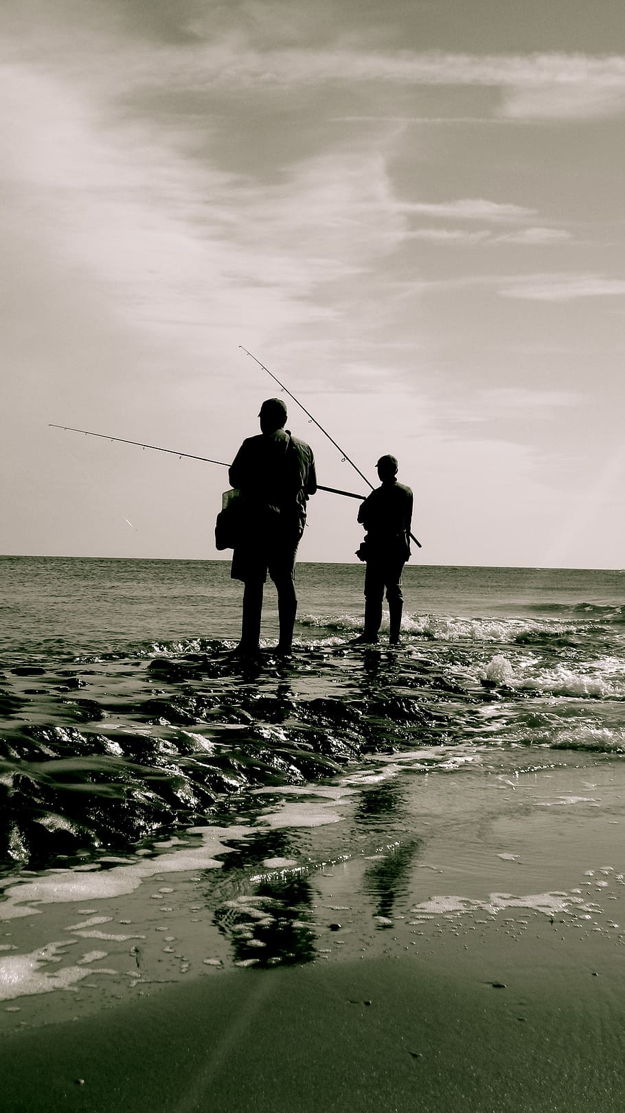 fisherman, sea, beach, fishing, nature, fishing Rod, water HD wallpaper