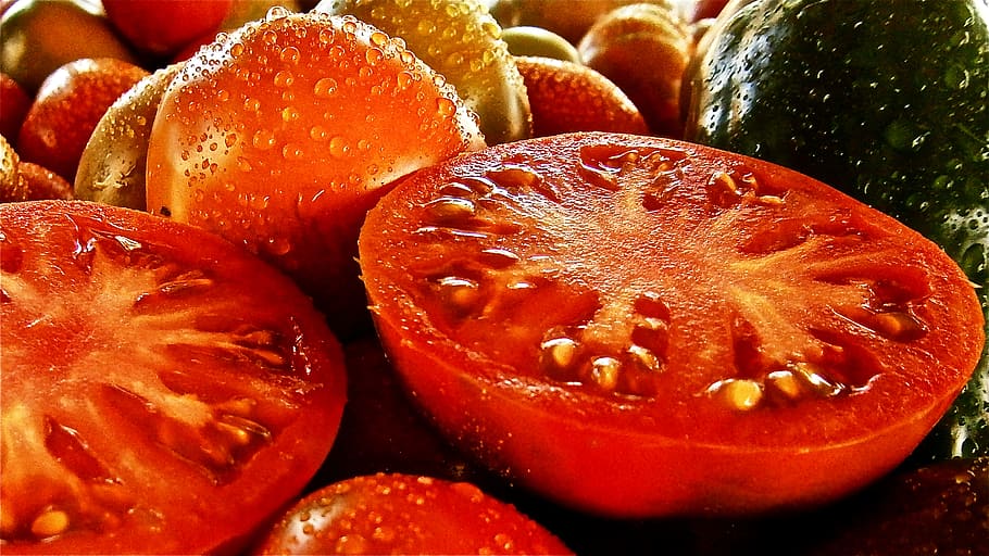 sliced tomato photo, Fruit, Vegetable, Nature, vegetables, healthy eating HD wallpaper