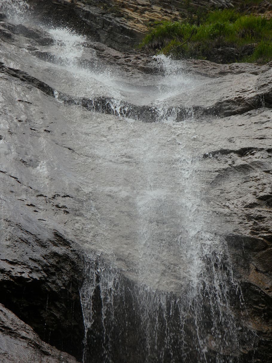 flow, water, waterfall, mountain, rock, schleierfall, motion HD wallpaper