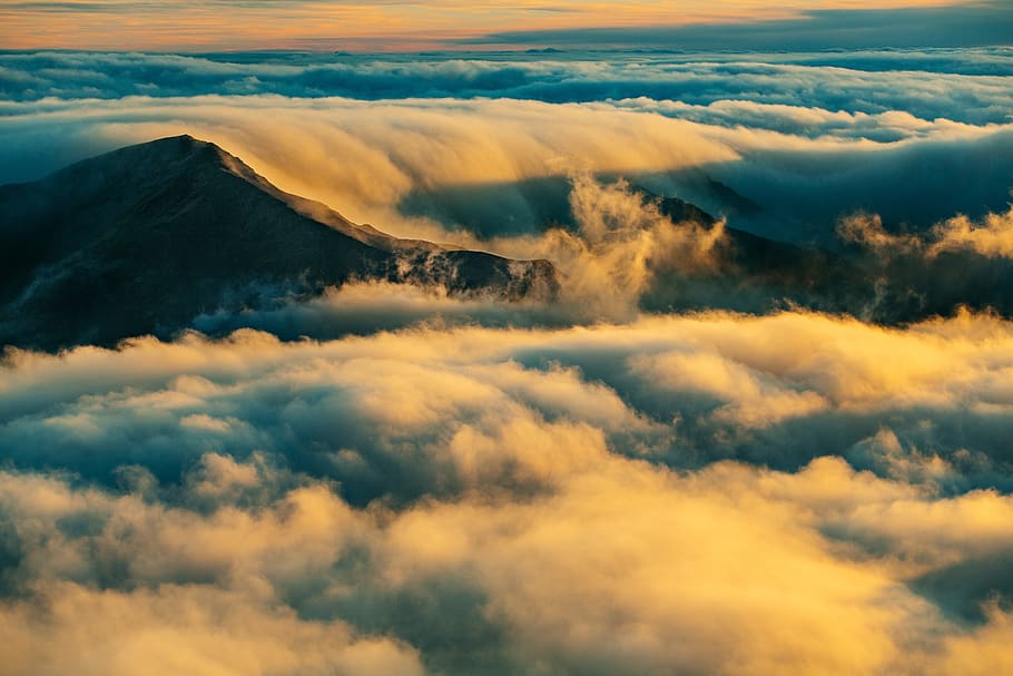 sea of clouds photo, dawn, dusk, landscape, mountain, nature HD wallpaper
