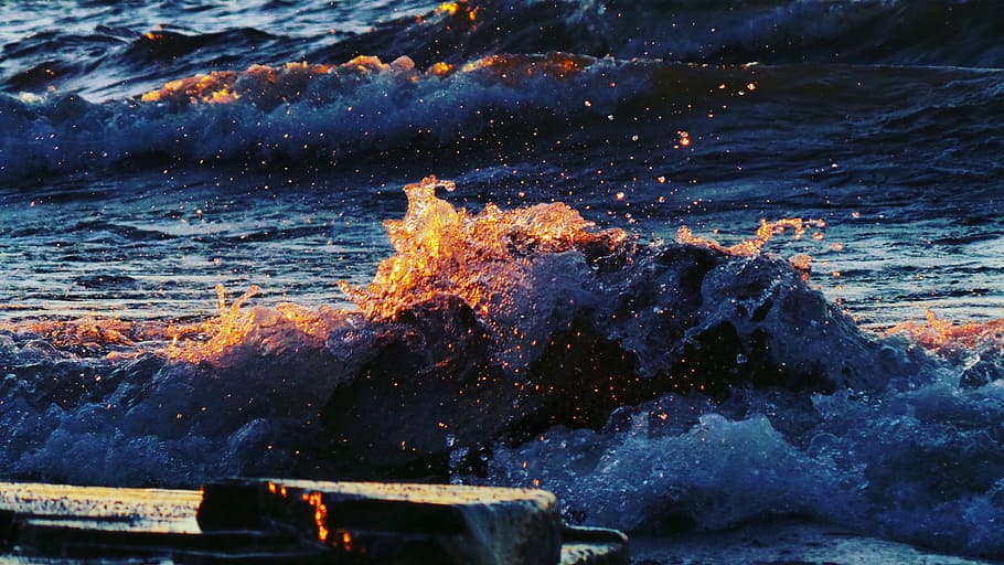 water, sea, ocean, waves, nature, sunset, sunrise, no people HD wallpaper