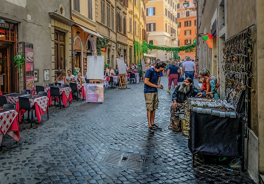 group of people walking on street, Rome, Roman, Italy, Italian