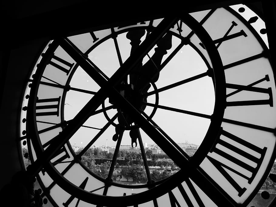 round black metal tower clock, timepiece, perspective, clock face HD wallpaper