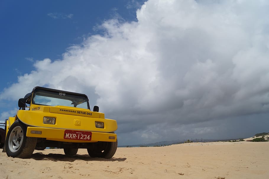 buggy, desert, sea, dunes, clouds, brazil, natal, tour, tourism HD wallpaper