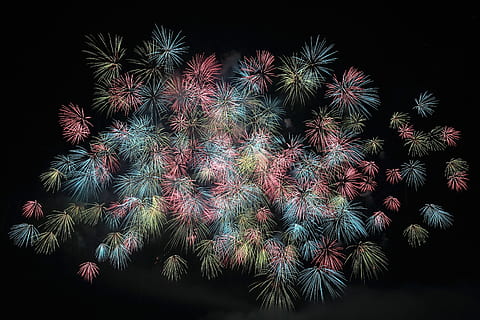 firework display, night, fireworks, celebration, exploding, abstract HD wallpaper