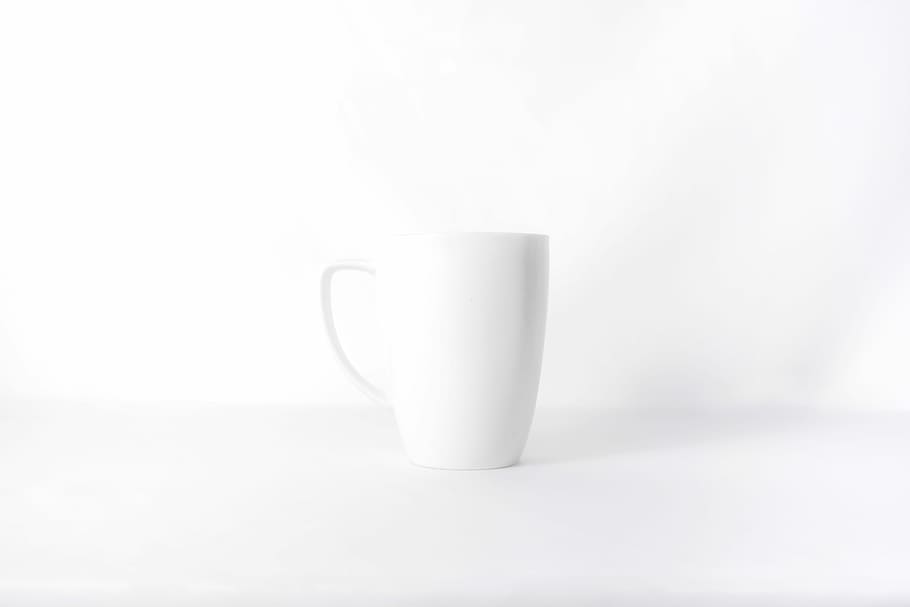 white mug against white background, white ceramic mug, cup, coffee, HD wallpaper