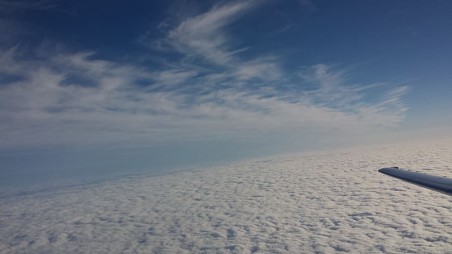 clouds, sky, morning, blue, scenic, airplane, flight, landscape HD wallpaper