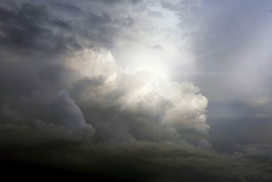 cloudy sky during daytime, thunderstorm, forward, sunbeam, nature HD wallpaper