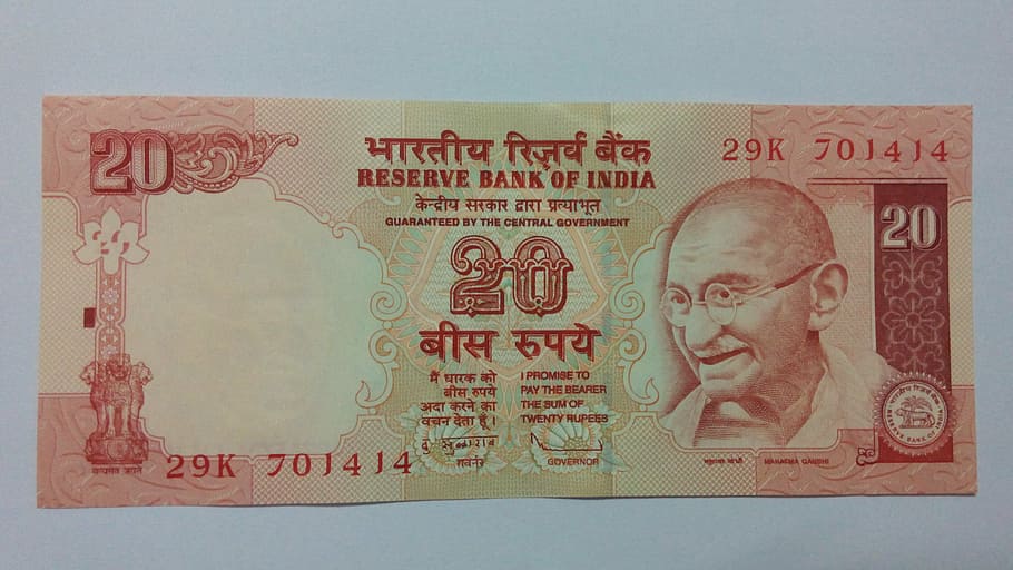 twenty, rupees, banking, currency, money, business, economy HD wallpaper
