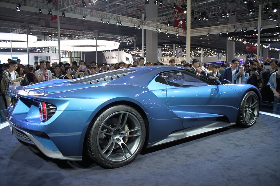 auto show, streamline, blue, motor vehicle, mode of transportation HD wallpaper