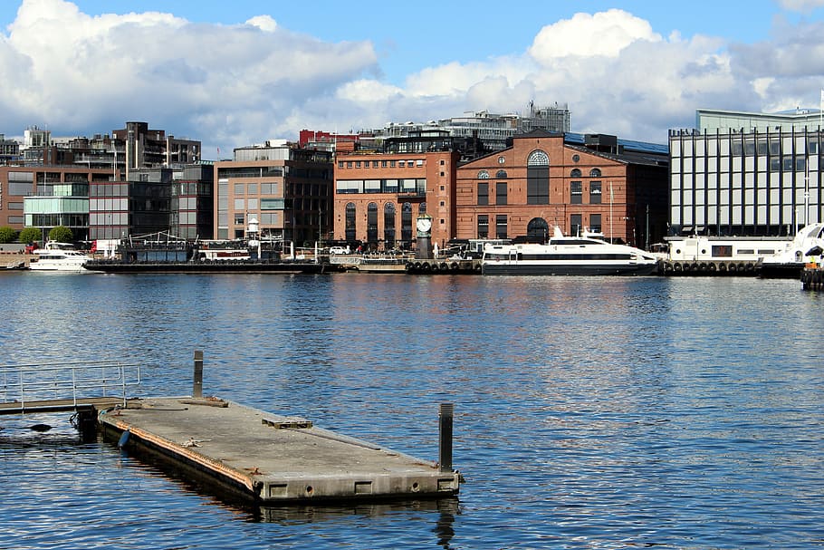 gray wooden dock on body of water, oslo, norway, port, oslofjord, HD wallpaper