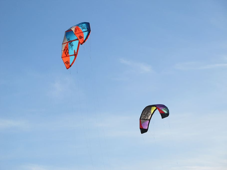 flying kites, dragons, beach, wind, paragliding, sky, normandy HD wallpaper