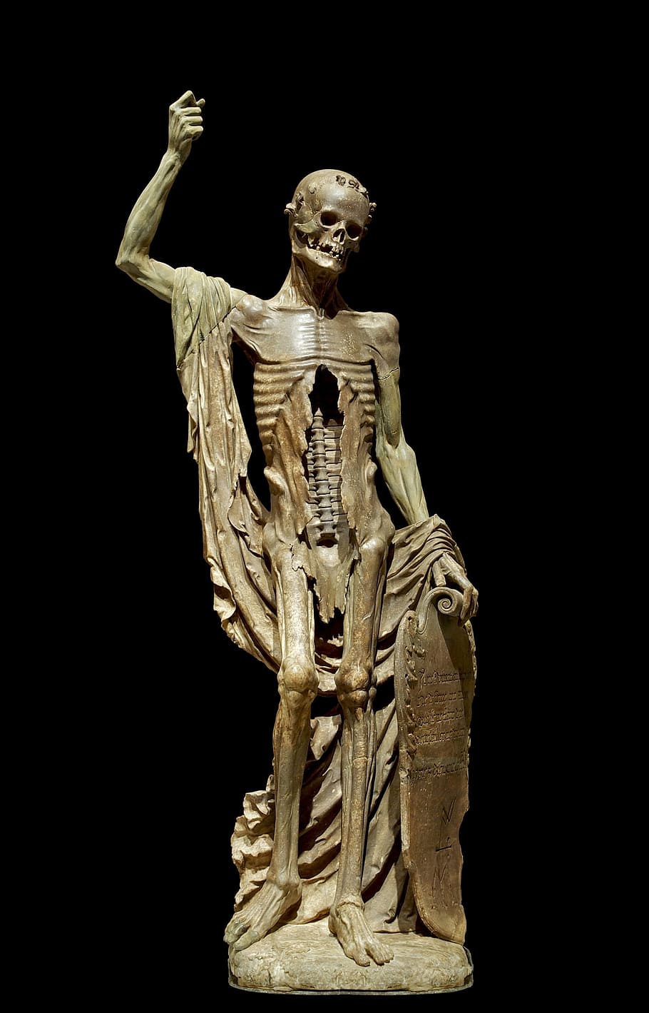 brown skeleton sculpture, dead, death, statue, emaciated, bone
