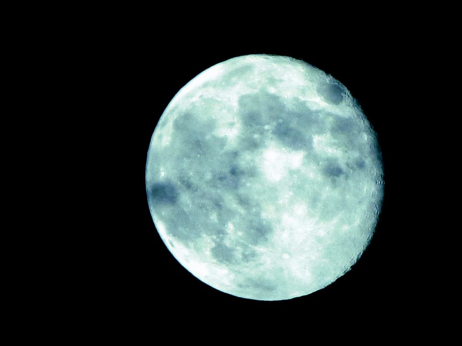white and gray planet on black background, Moon, Blue, Night HD wallpaper
