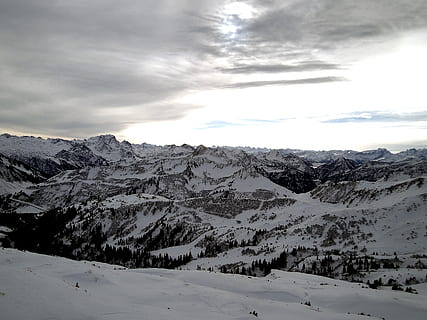 trees near snow covered mountains, ski, drive, winter, snowboard HD wallpaper