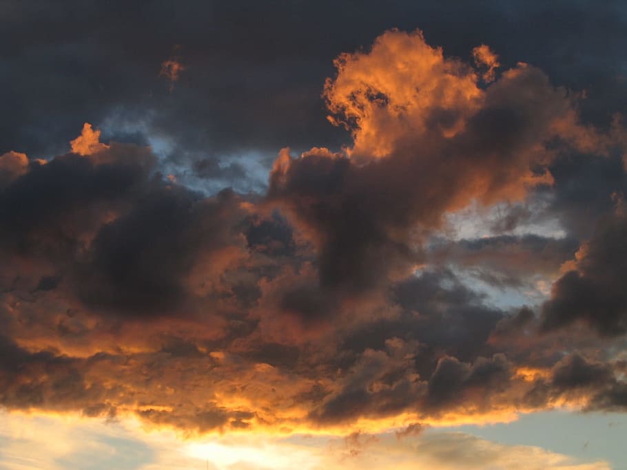photo of brown and blue clouds, Sunset, Fire, Flame, sky, good looking HD wallpaper