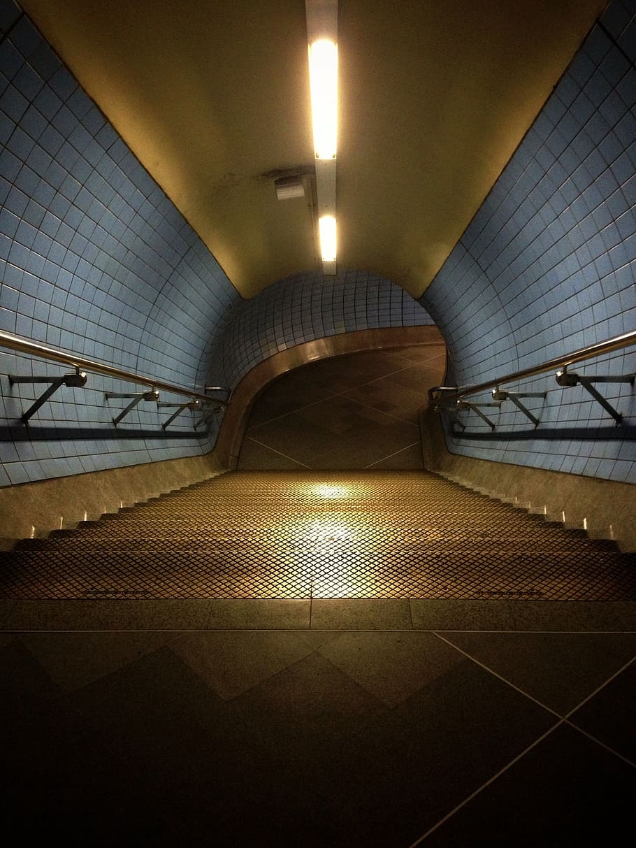 subway stair, path, tunnel, walk, architecture, light, corridor HD wallpaper