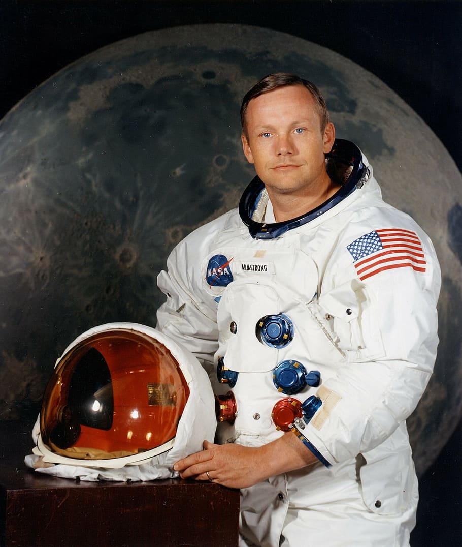 photo of Neil Armstrong, astronaut, space suit, moon landing