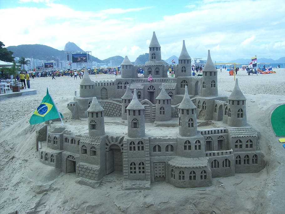 Copacabana, Brazil, Beach, rio, sand sculpture, castle, architecture, HD wallpaper