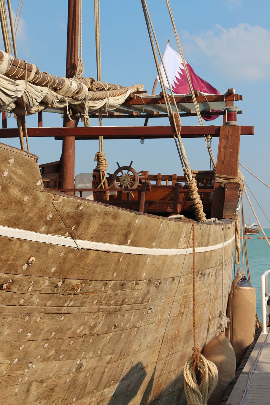 Ship, Dow, Qatar, nautical vessel, rope, wood - material, transportation, HD wallpaper