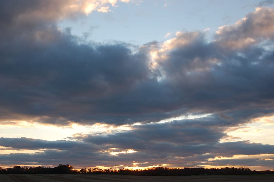 Clouds, Sunset, Purple, Blue, Blue, Sun, Sky, landscape, orange HD wallpaper