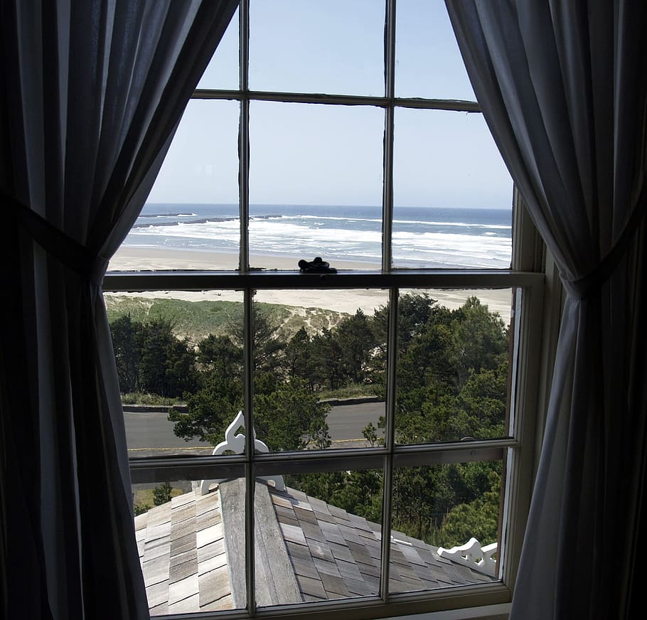 closed gray steel window, Vista, View, Shoreline, Beach, coast HD wallpaper