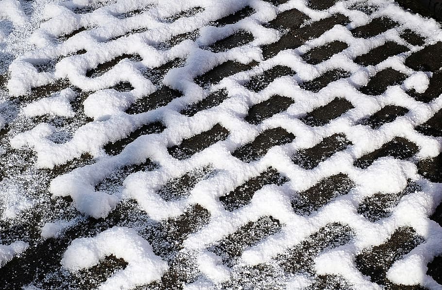 stones, paving stones, snow, pattern, winter, full frame, backgrounds HD wallpaper