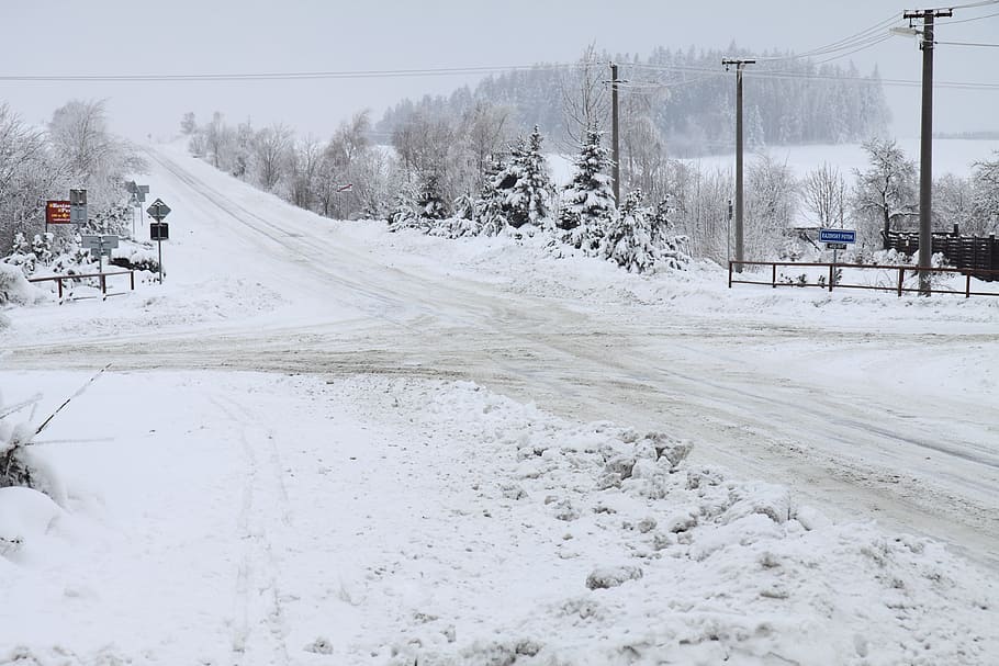 Cold, Ice, Landscape, Crossroad, Nature, rural, snow, street HD wallpaper