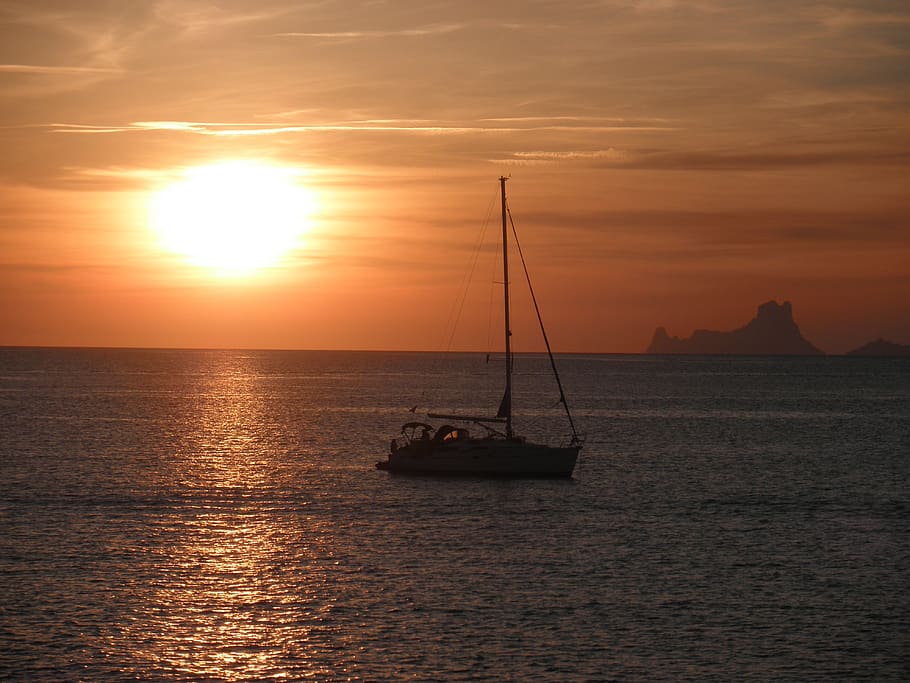 sunset, formentera, sky, sea, nautical vessel, water, transportation, HD wallpaper
