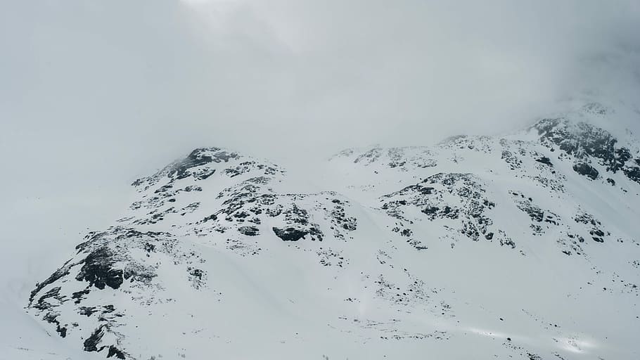 gray rock covered with white snow, mountain covered snow at daytime HD wallpaper