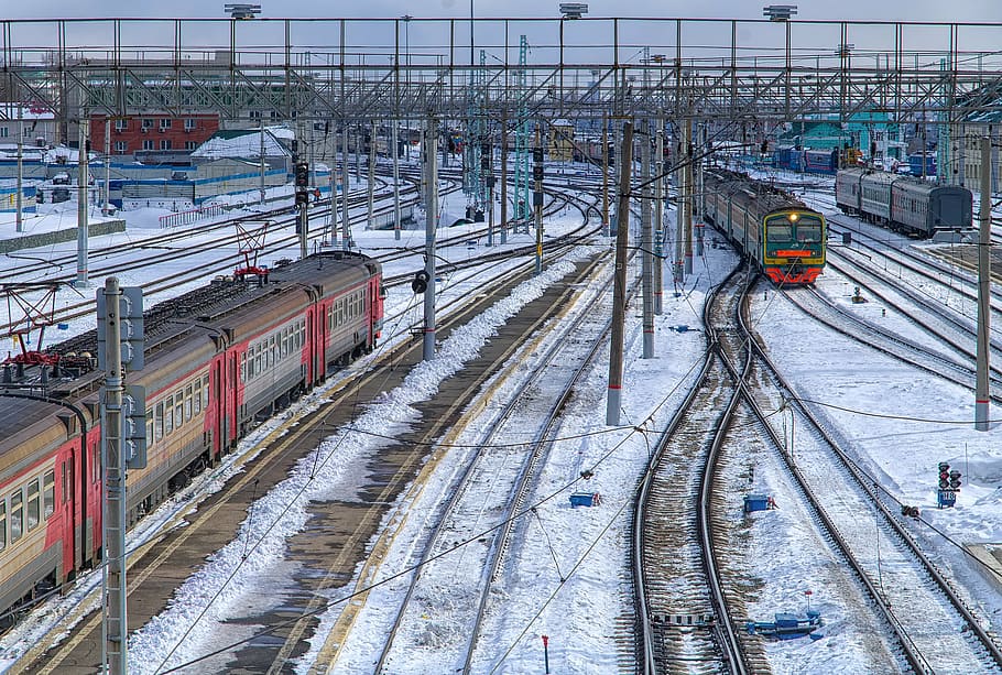 railway, winter, train, node, motion, electric train, rails HD wallpaper