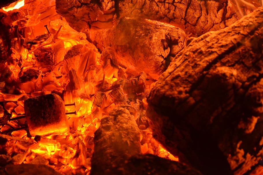 embers, campfire, glow, flame, burn, wood, heat, fireplace HD wallpaper
