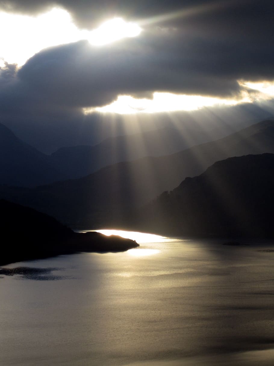 sun, cloud, cumbria, water, sky, shadows, ullswater, sunlight HD wallpaper