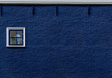 blue concrete wall with window, brick, brick wall, evening HD wallpaper