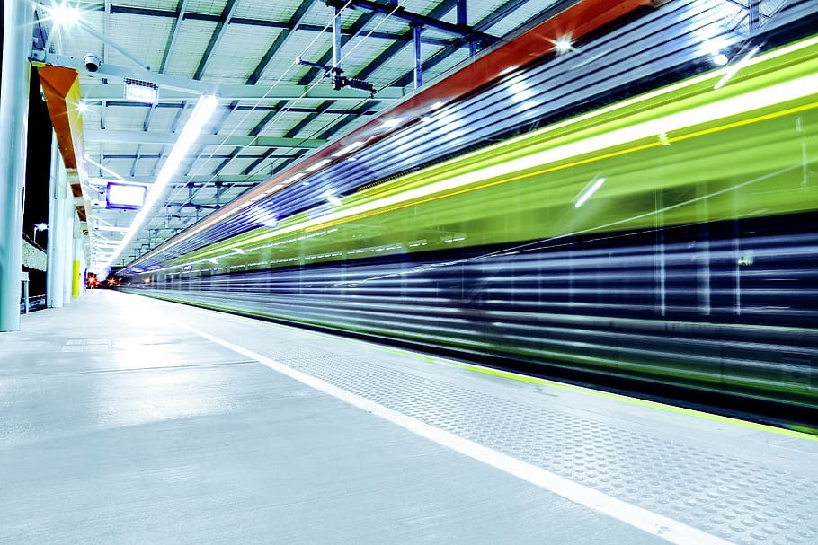 architectural photography of railway station, lights, platform HD wallpaper