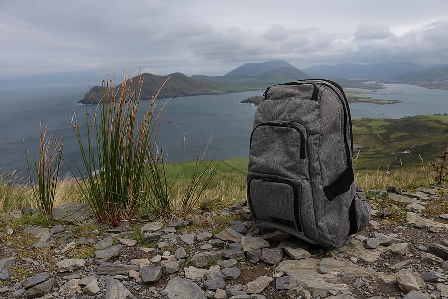 gray and black hiking backpack, break, rest, nature, view, vision HD wallpaper