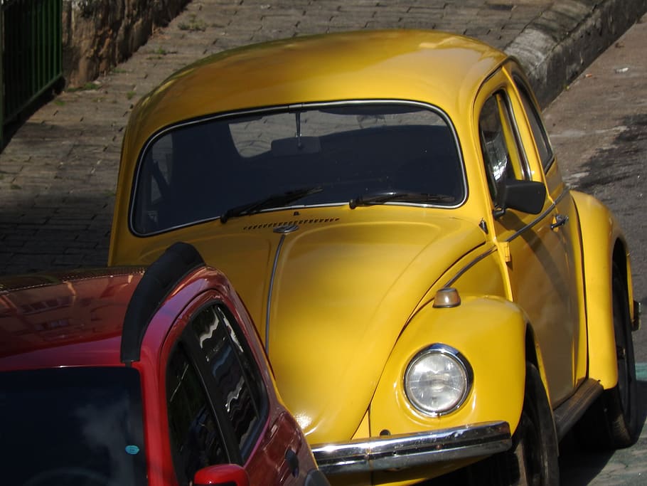 Cars, Old Car, Yellow, fusca, old cars, street, old-fashioned, HD wallpaper