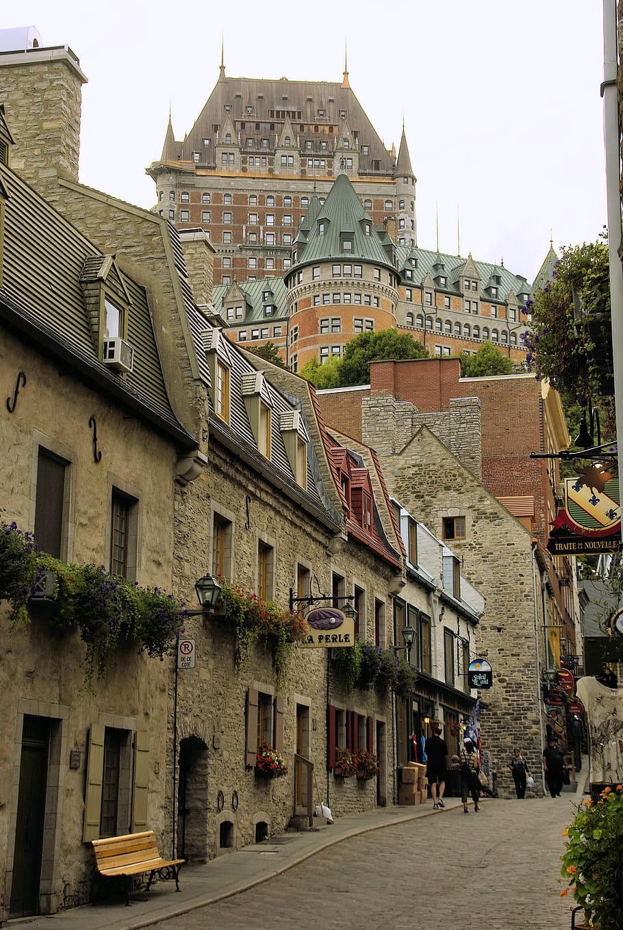 canada, quebec, old town, frontenac, castle, grand street, building exterior HD wallpaper