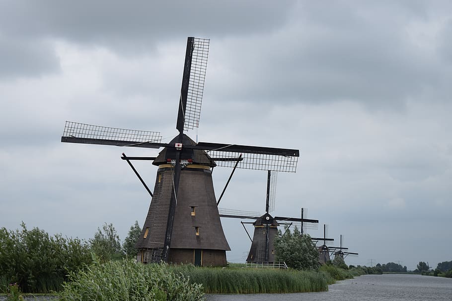 netherlands, peungcha, cloudy sky, renewable energy, alternative energy HD wallpaper
