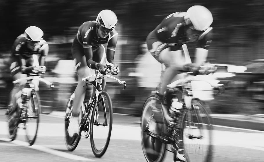 time lapse photography of three men cycling, man riding on bicycle, HD wallpaper