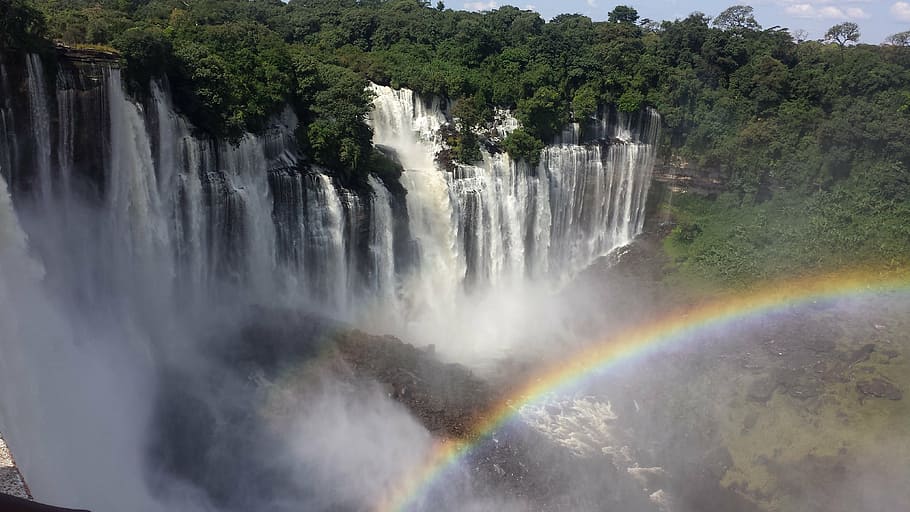 raging waterfalls over rainbow, cataracts, angola, nature, landscapes, HD wallpaper