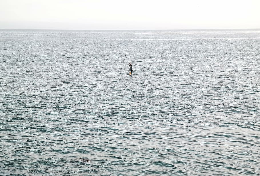 water, lake, ocean, sea, person, sport, activity, stand up HD wallpaper