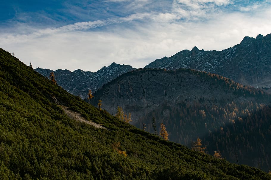 alps, autumn, trees, mountain, environment, sky, landscape HD wallpaper