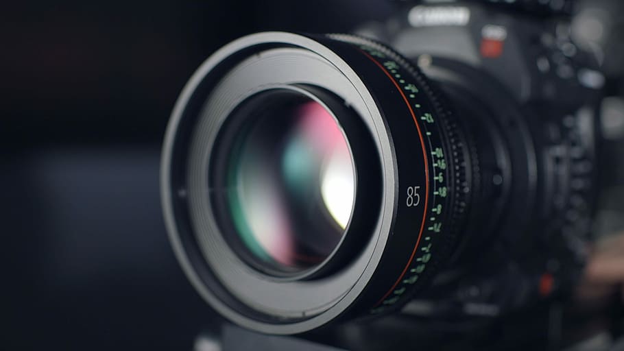 black DSLR camera, black camera lens, reflection, equipment, canon cn-e, HD wallpaper