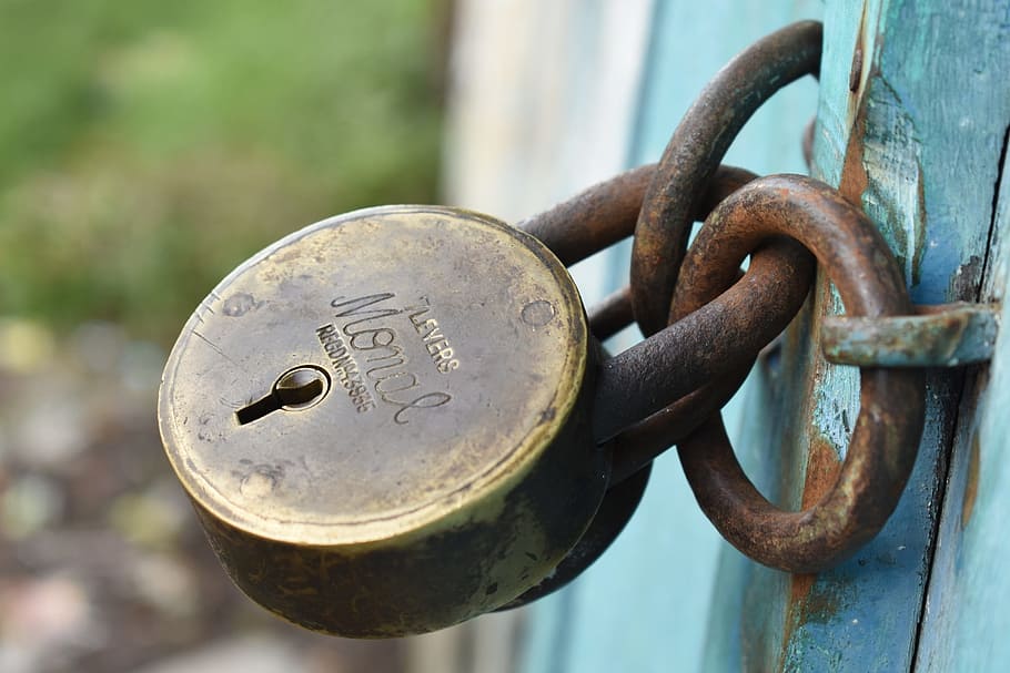 old, antique, lock, metal, security, focus on foreground, safety HD wallpaper