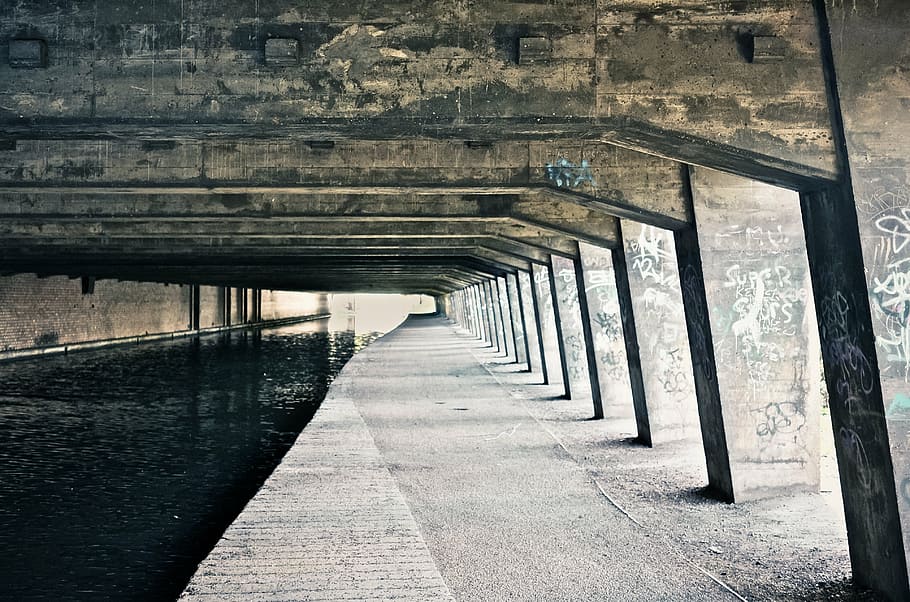 architecture, concrete, canal, tunnel, built structure, the way forward HD wallpaper