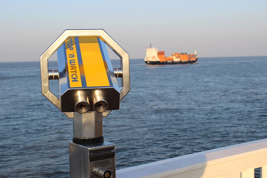 Telescope, Elbe, Ship, Viewpoint, elbe ship, wanderlust, coins telescope HD wallpaper