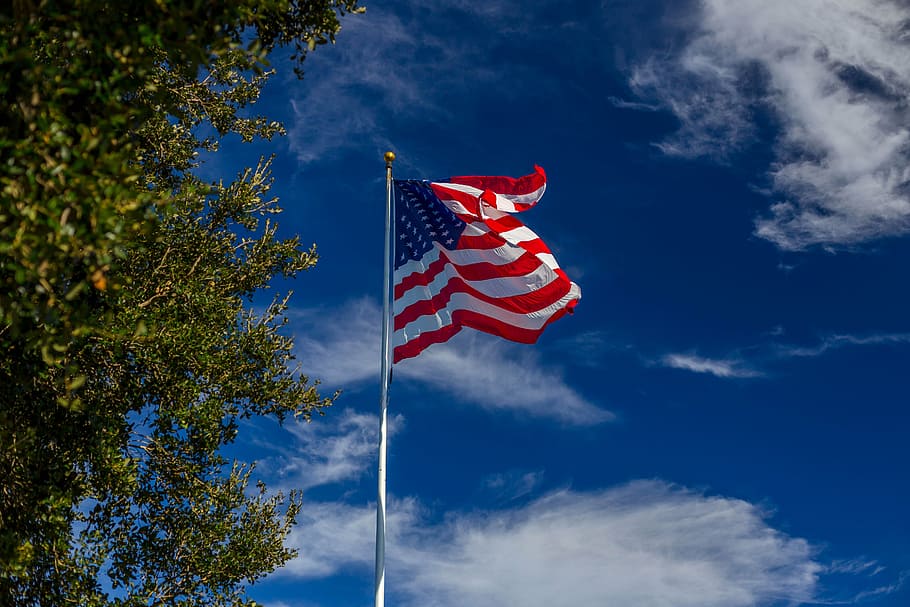 flag of U.S.A, blue sky, american, flag pole, sunny day, patriotic HD wallpaper