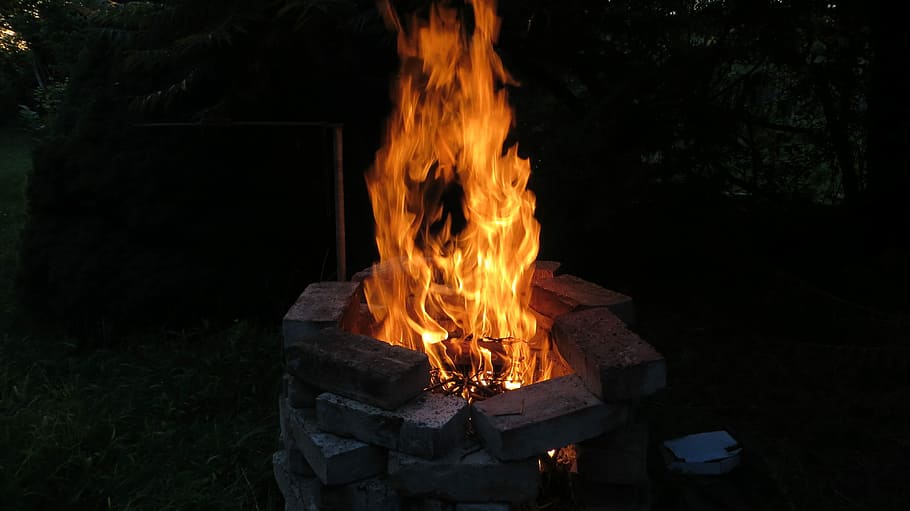 lighted bonfire during night time, Camping, Smoke, burning HD wallpaper