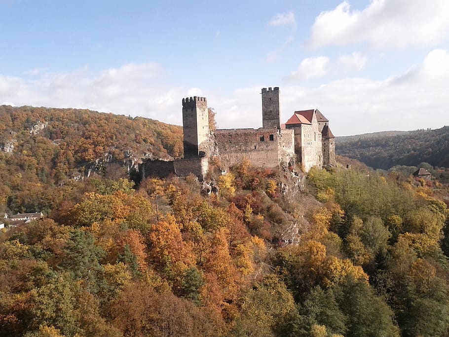 hardegg, castle, austria, trees, autumn, forest, nature, landscape HD wallpaper